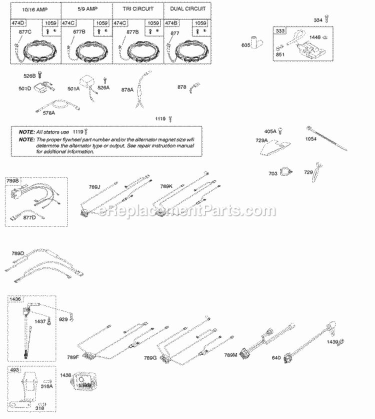 Alternators Ignition Diagram and Parts List for  Briggs and Stratton Engine